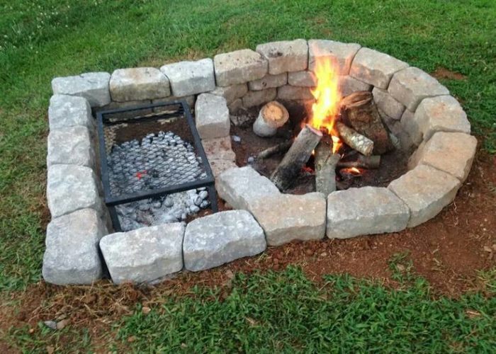 DIY Fire Pit with BBQ Grill Using Paving Stone