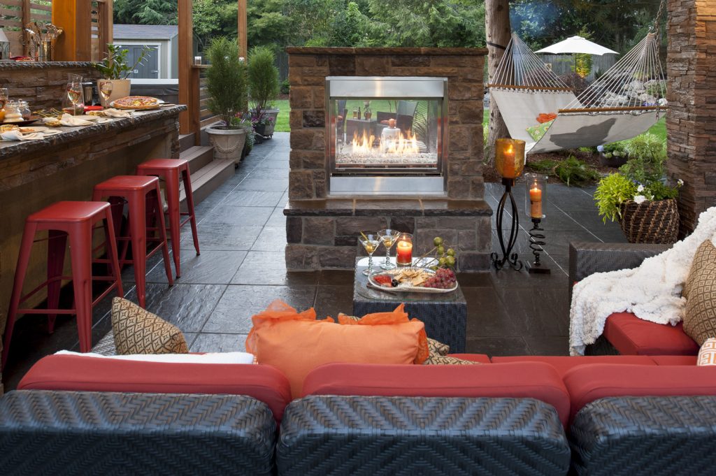 Double-Sided Chimney Outdoor Fireplace