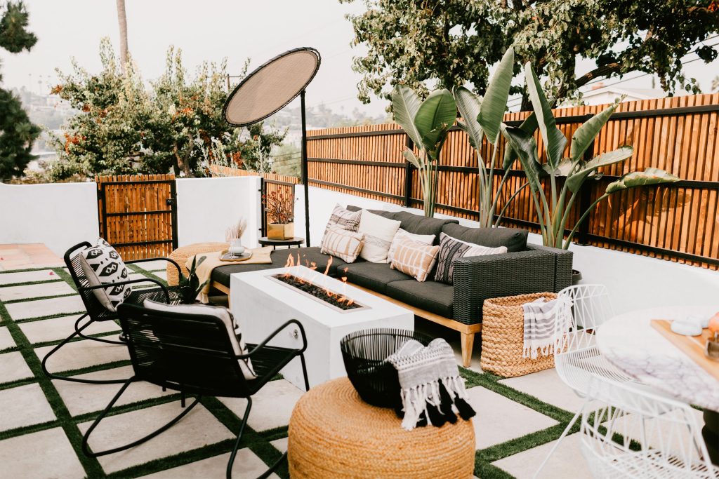 Patio with Artificial Grass Tiles