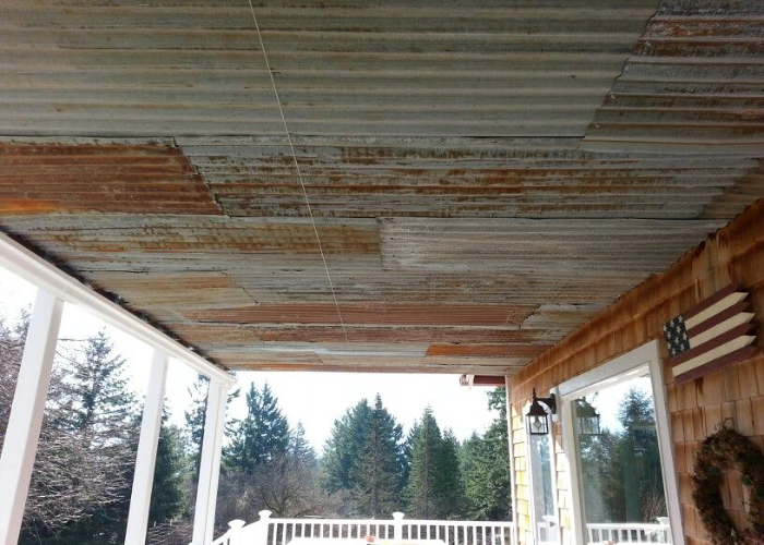 Re-Purposed Metal to Add Affordability to The Porch Ceiling