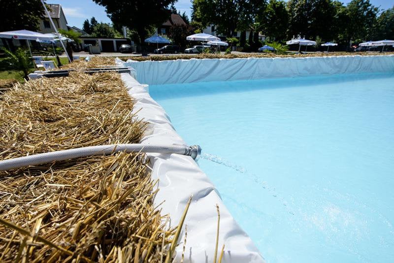 Seasonal Hay Bale and Plastic backyard pool ideas on a budget