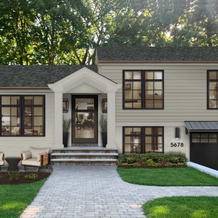 Split-Level White House with Black Trim