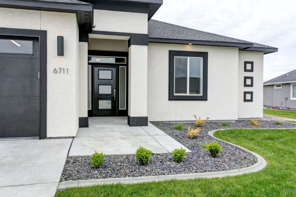 Stucco House with Black Trim